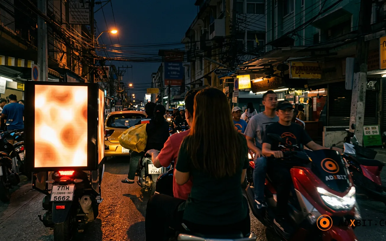 AI-reimagined premium view of an ADXBIT LED scooter in a Bangkok street at night