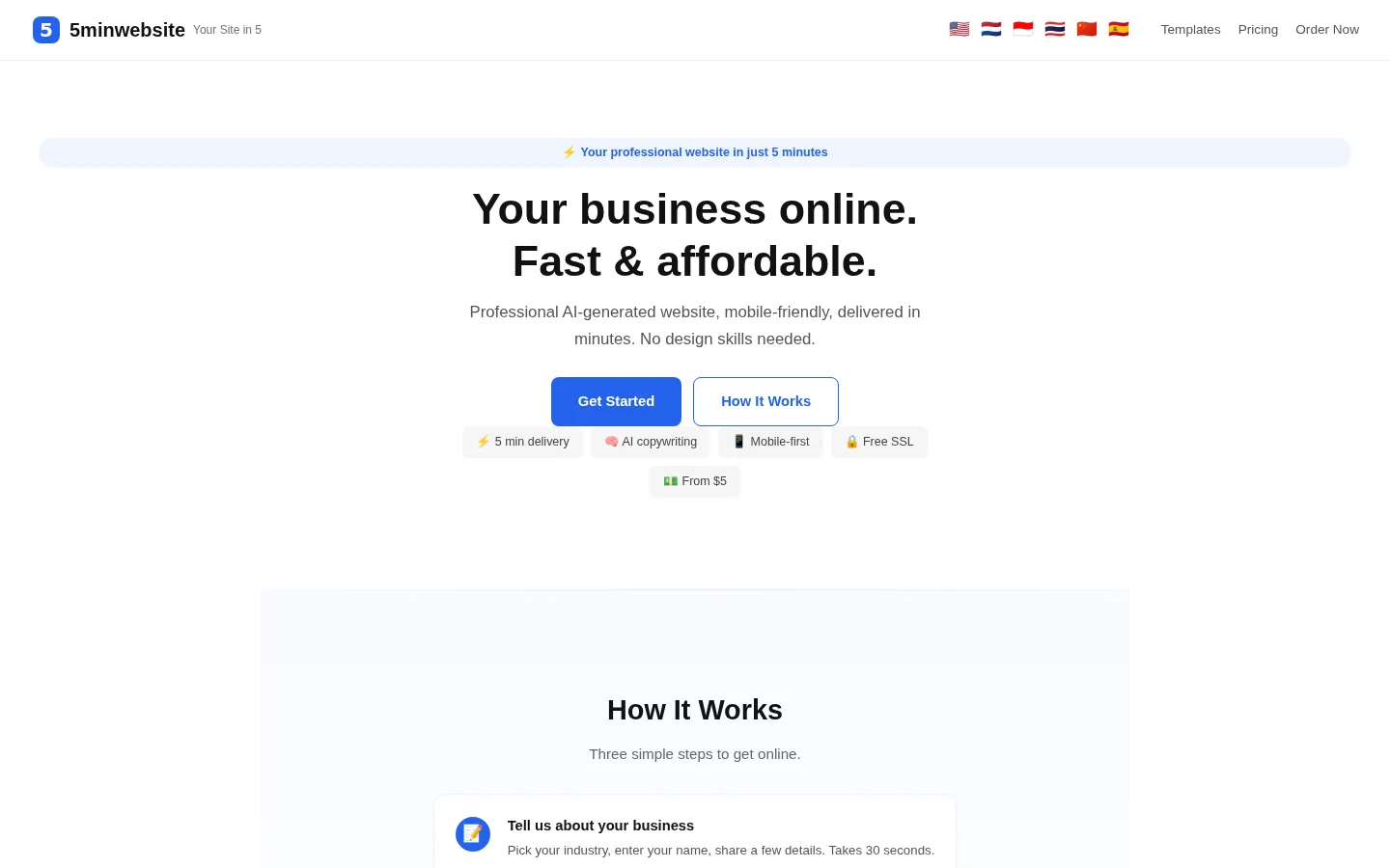 5MinWebsite — live site