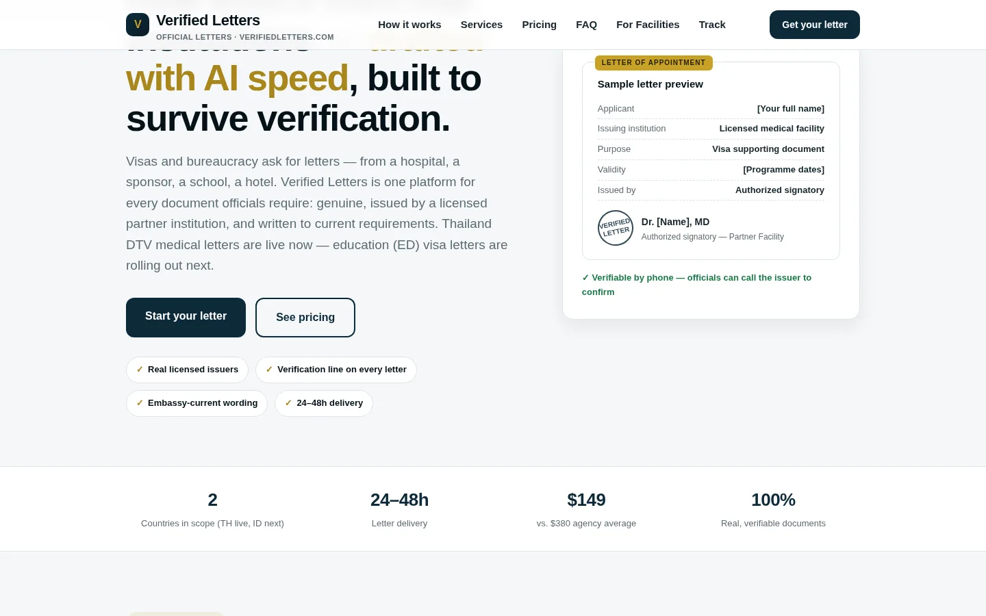 Verified Letters — live site